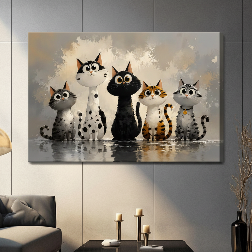Five Cats Big Eyes Oil Painting Canvas Art Wall Art
