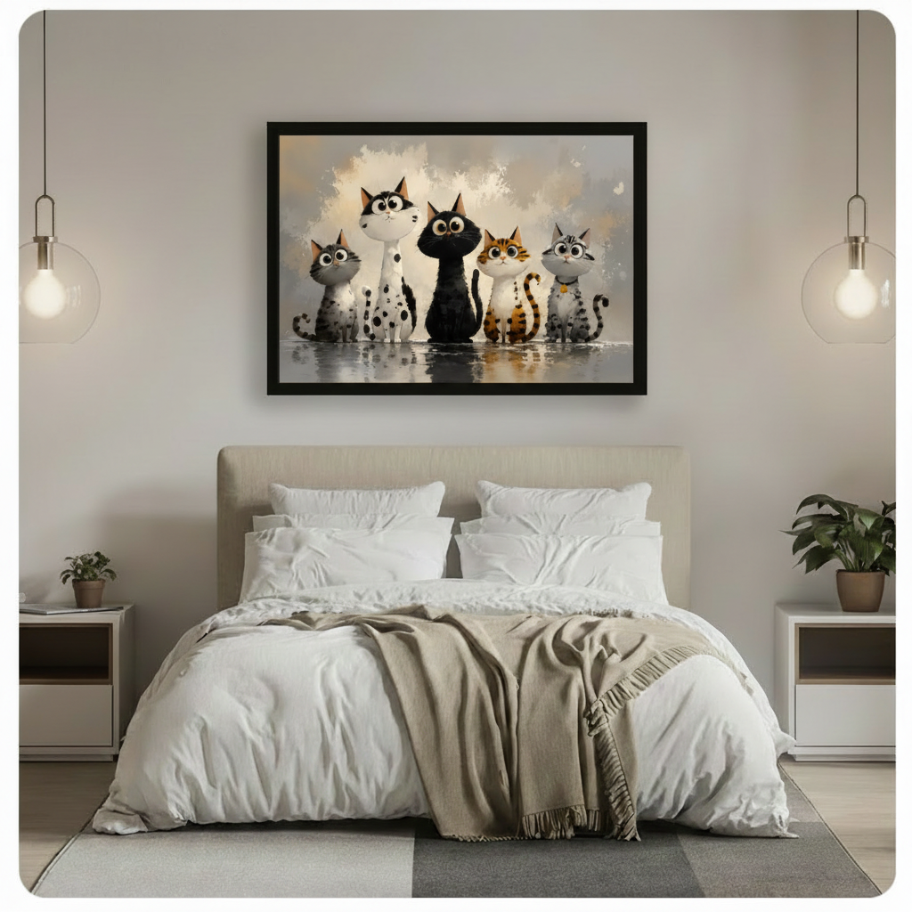 Five Cats Big Eyes Oil Painting Canvas Art Wall Art