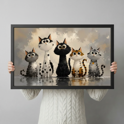 Five Cats Big Eyes Oil Painting Canvas Art Wall Art