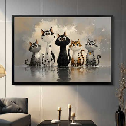 Five Cats Big Eyes Oil Painting Canvas Art Wall Art