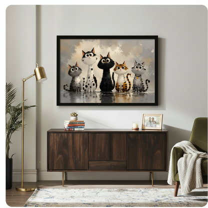 Five Cats Big Eyes Oil Painting Canvas Art Wall Art