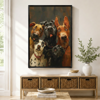 Funny Dogs Group Portrait Oil Painting Canvas Art