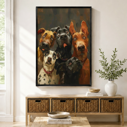 Funny Dogs Group Portrait Oil Painting Canvas Art