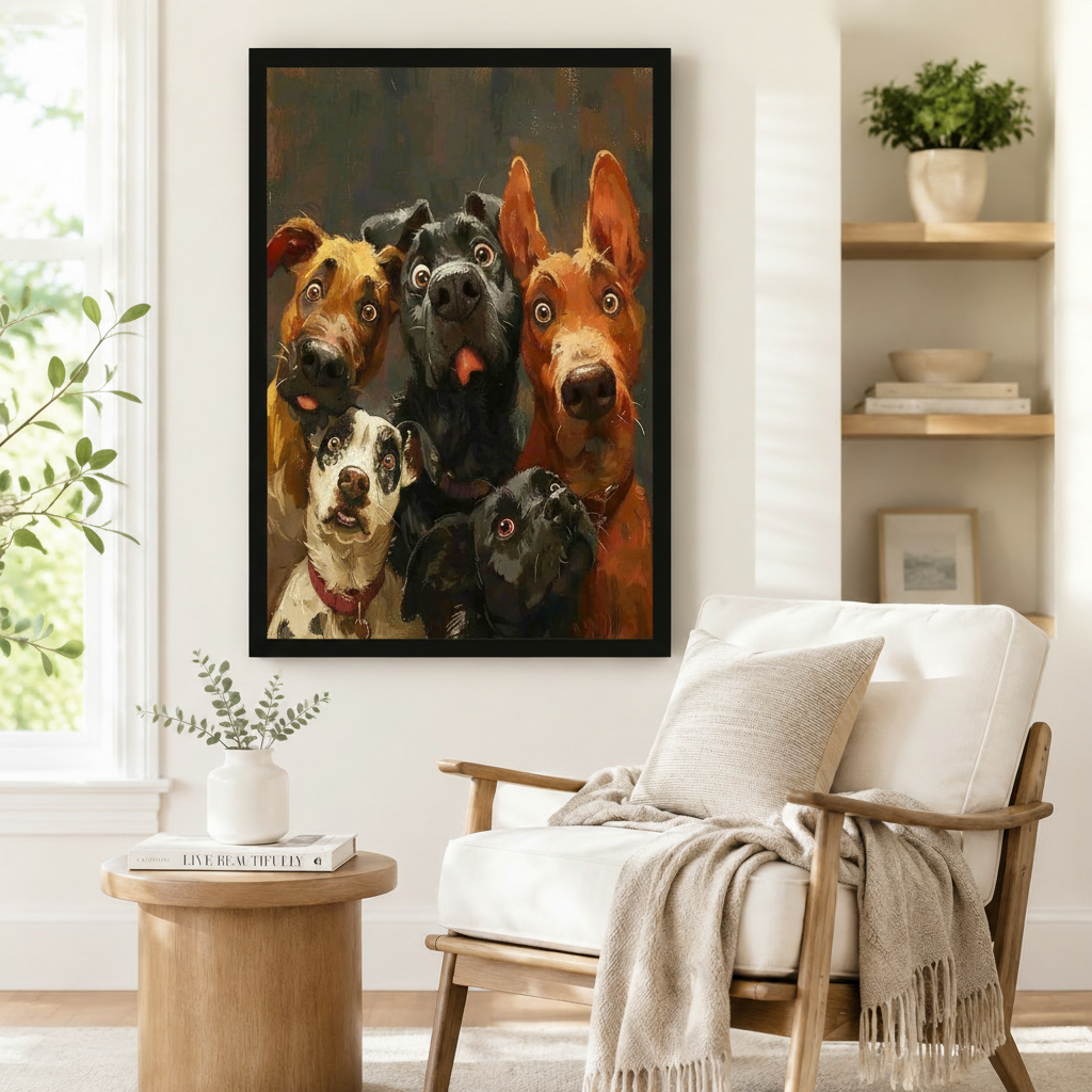 Funny Dogs Group Portrait Oil Painting Canvas Art