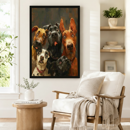 Funny Dogs Group Portrait Oil Painting Canvas Art
