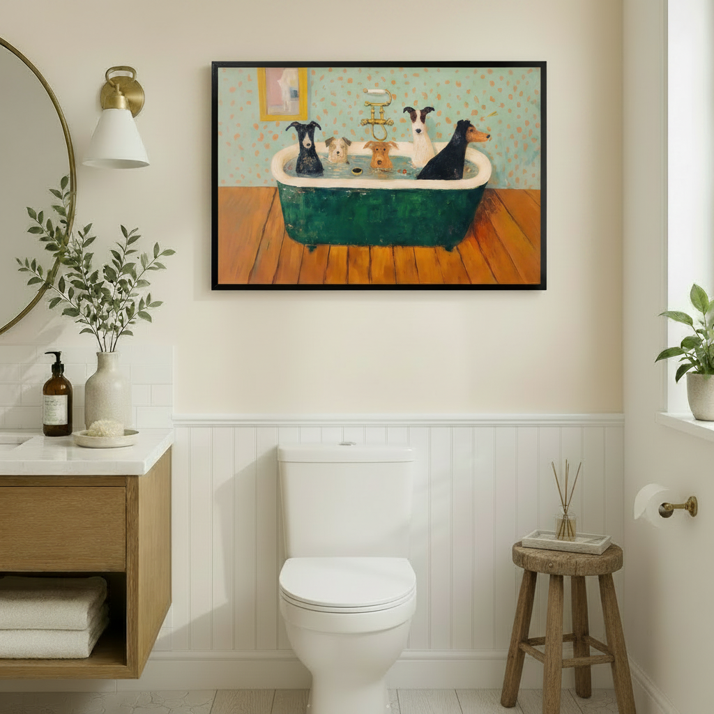 Five Dogs Vintage Bathtub Canvas Wall Art