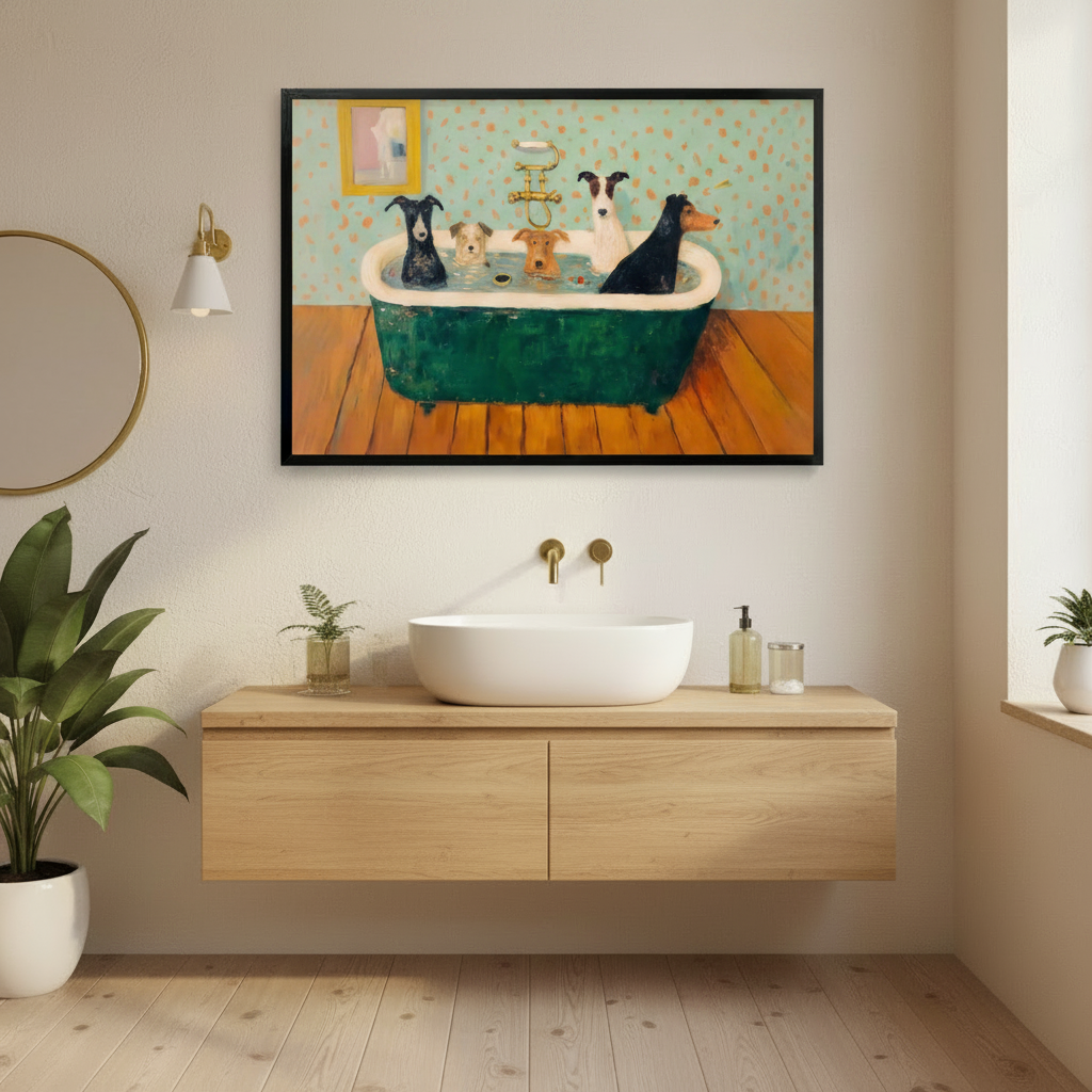 Five Dogs Vintage Bathtub Canvas Wall Art