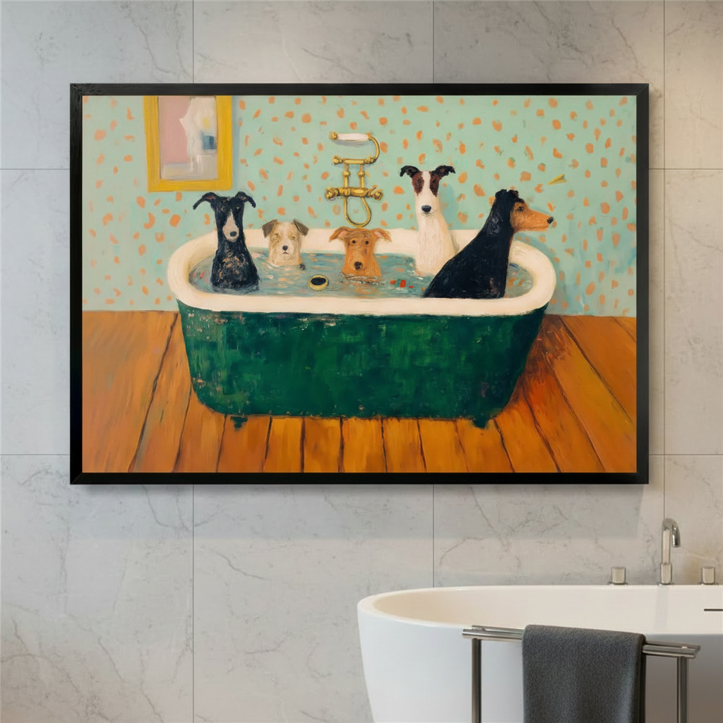 Five Dogs Vintage Bathtub Canvas Wall Art