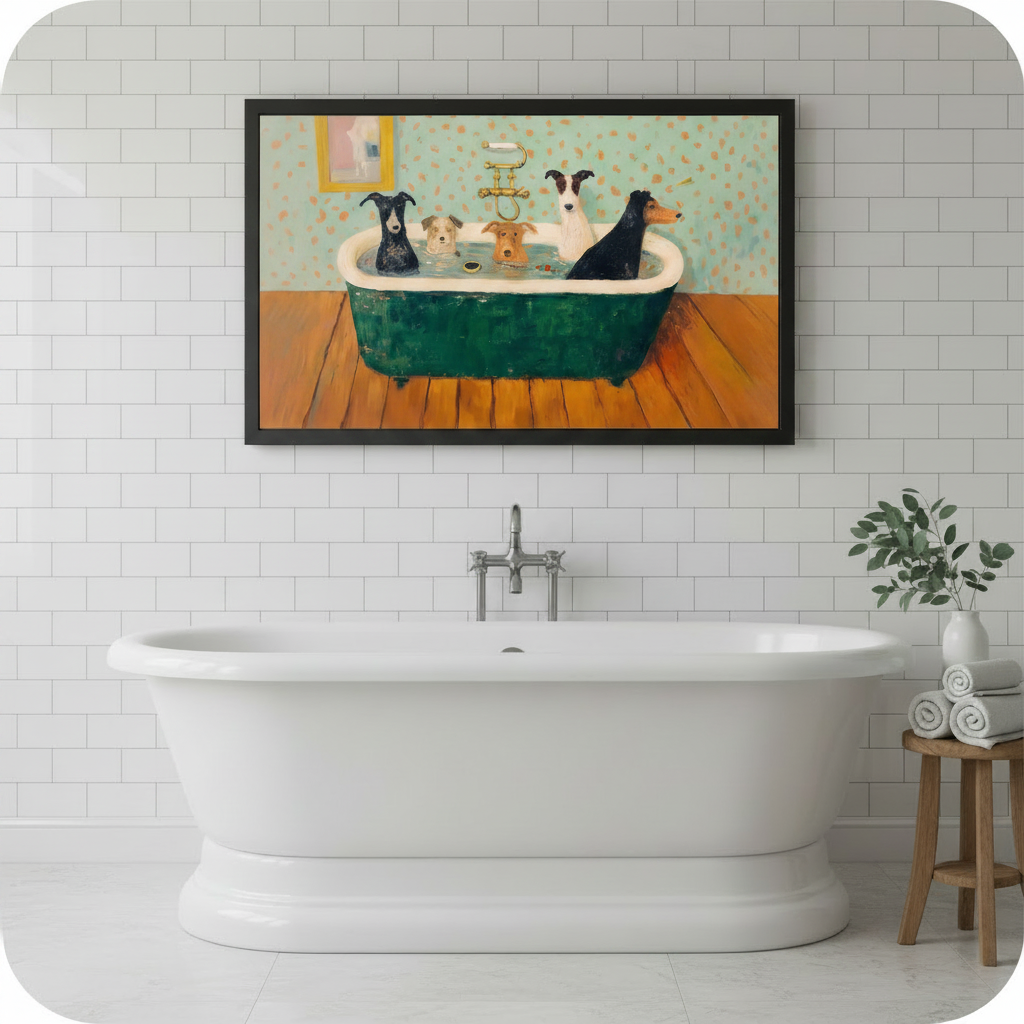Five Dogs Vintage Bathtub Canvas Wall Art