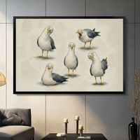 Funny Seagulls Whimsical Bird Canvas Wall Art