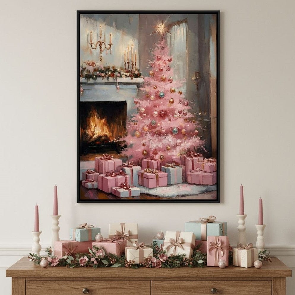 Pink Christmas Hearth Glow Canvas Wall Art