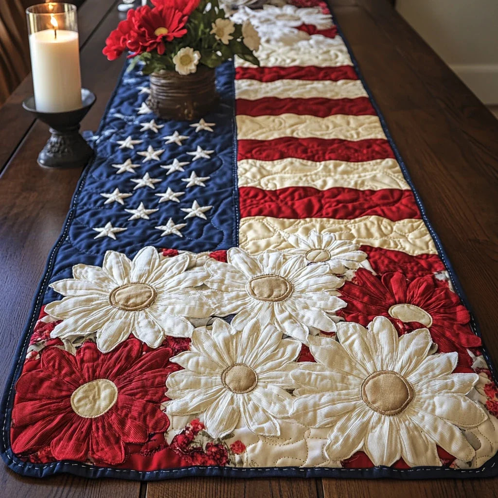 Flag Flowers Quilted Table Runner