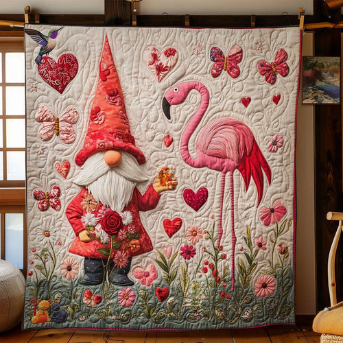 Flamingo Gnome Tales Quilt Blanket