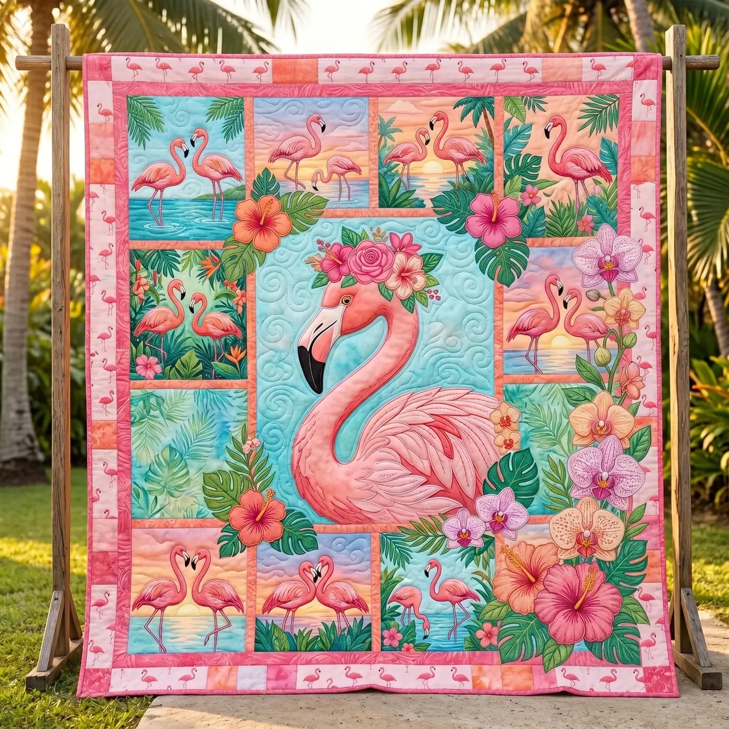 Flamingo Paradise Quilt Blanket