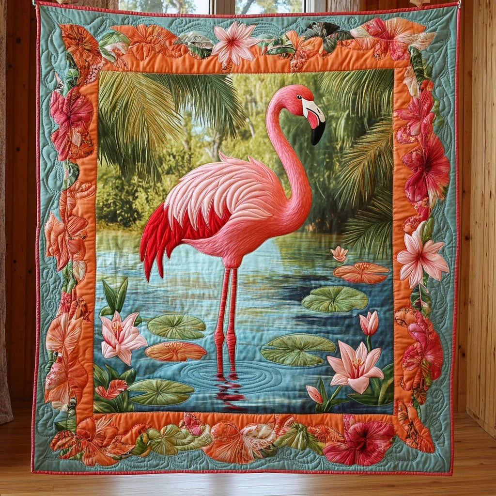 Flamingo Reflections Quilt Blanket