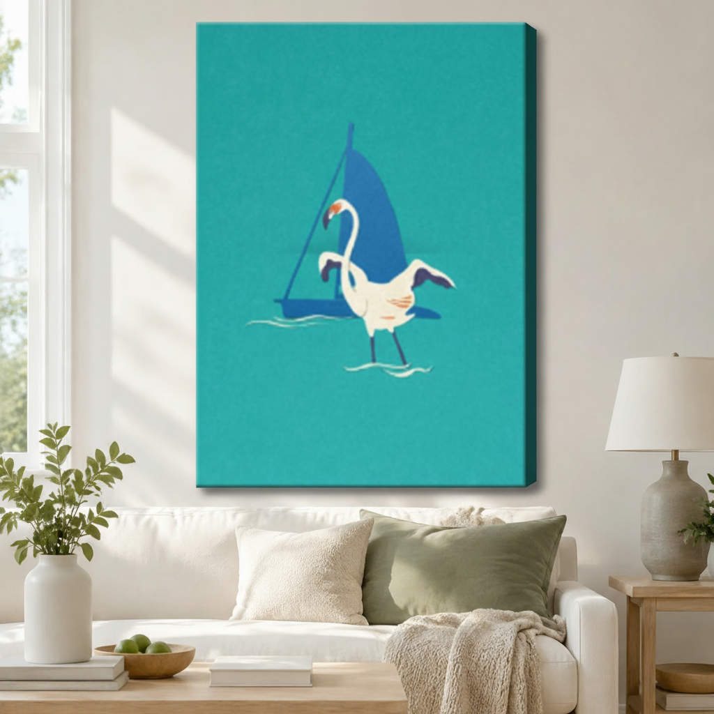Coastal Egret Sailboat Canvas Art Wall Art