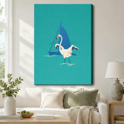 Coastal Egret Sailboat Canvas Art Wall Art