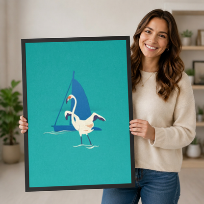 Coastal Egret Sailboat Canvas Art Wall Art