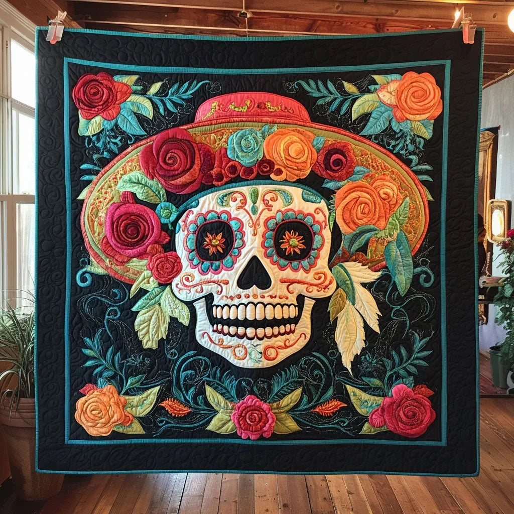 Flor De Calavera Quilt Blanket