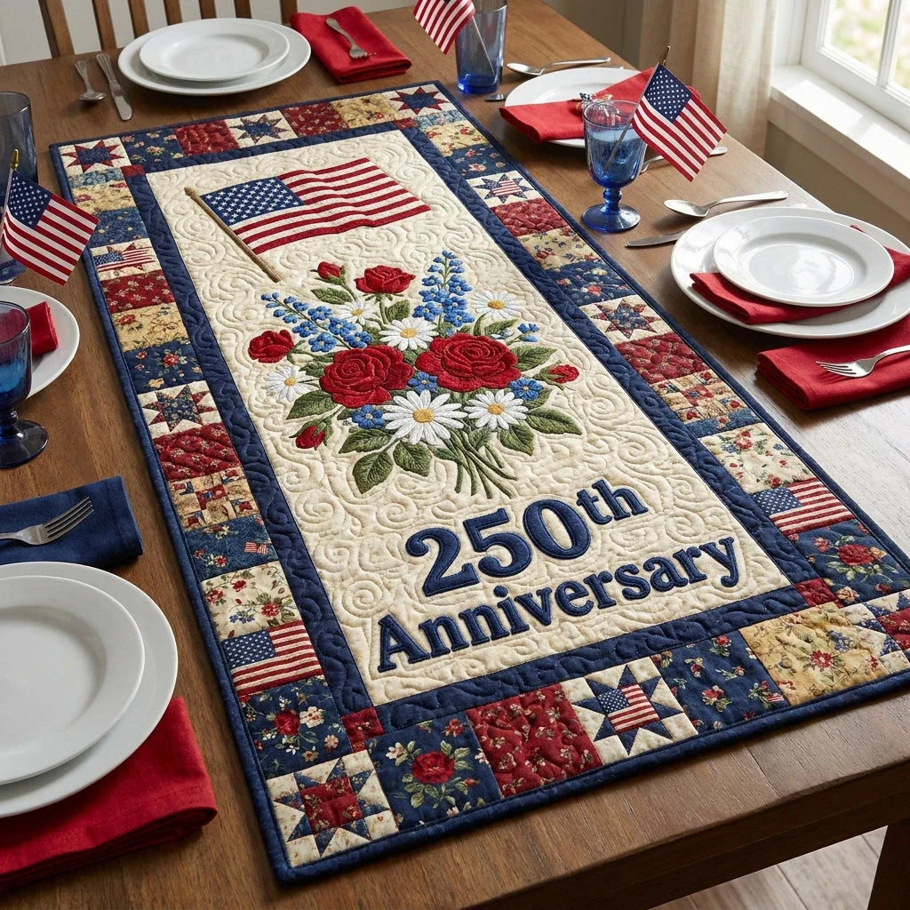 Floral Anniversary Quilted Table Runner