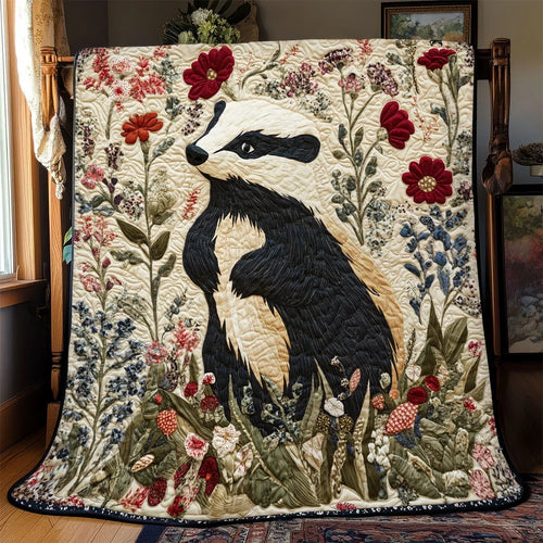Floral Badger Quilt Blanket