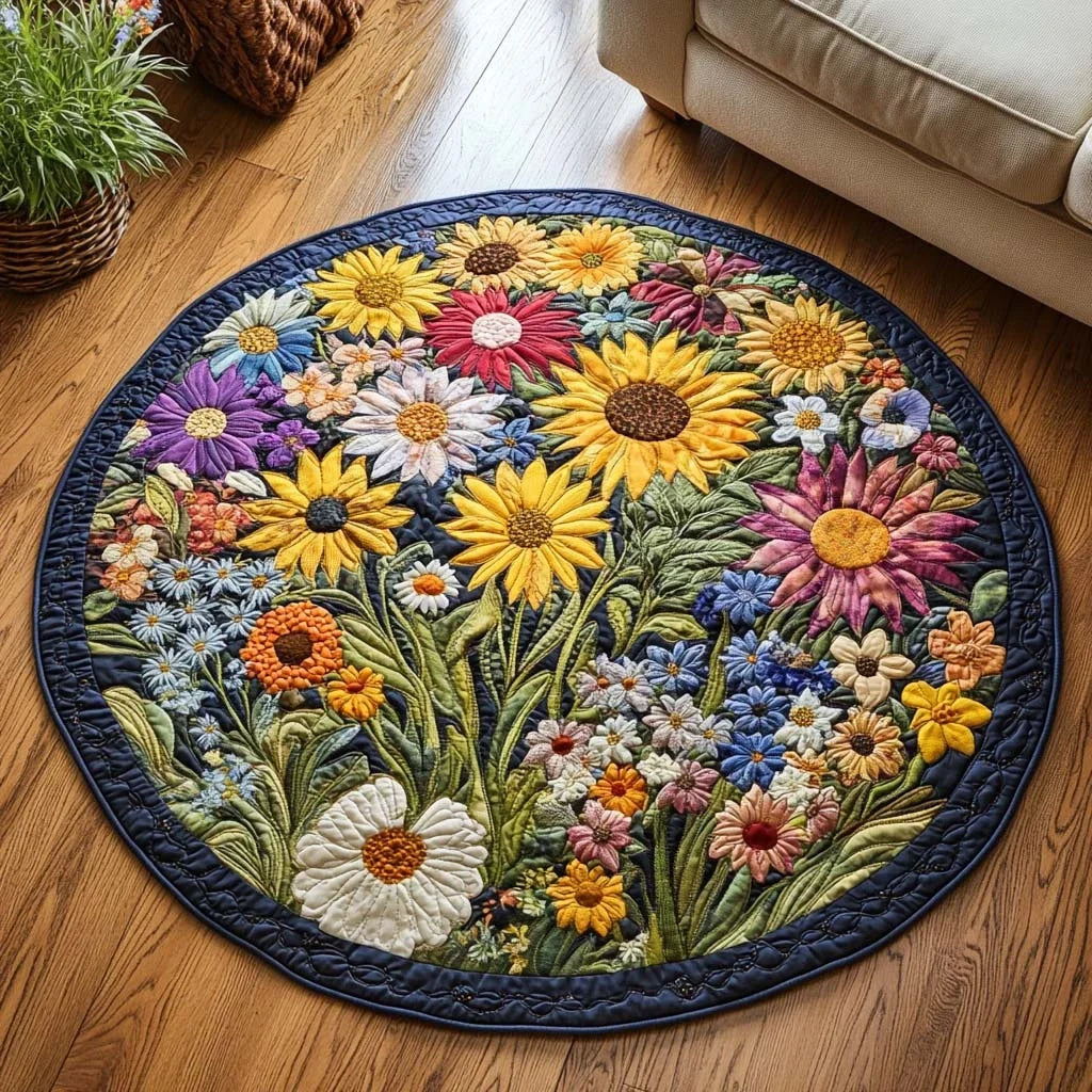 Floral Bloom Quilted Round Mat