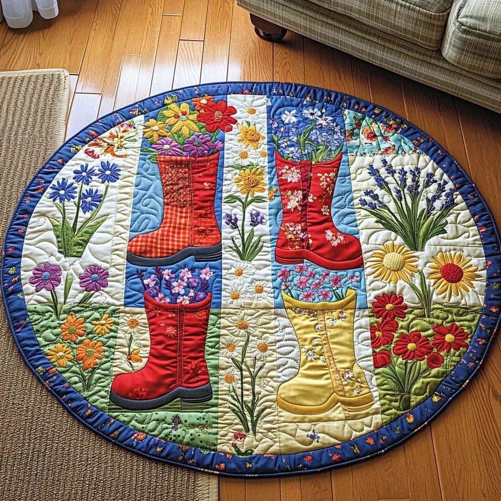 Floral Boots Quilted Round Mat