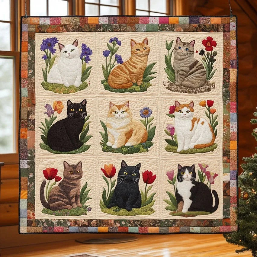 Floral Cat Quilt Blanket