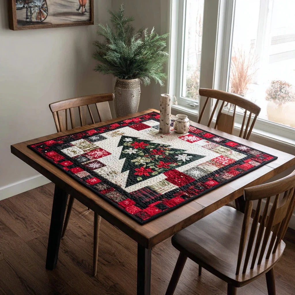 Floral Christmas Tree Quilted Table Topper