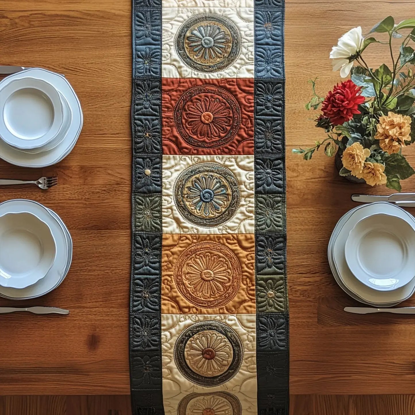 Floral Circle Quilted Table Runner