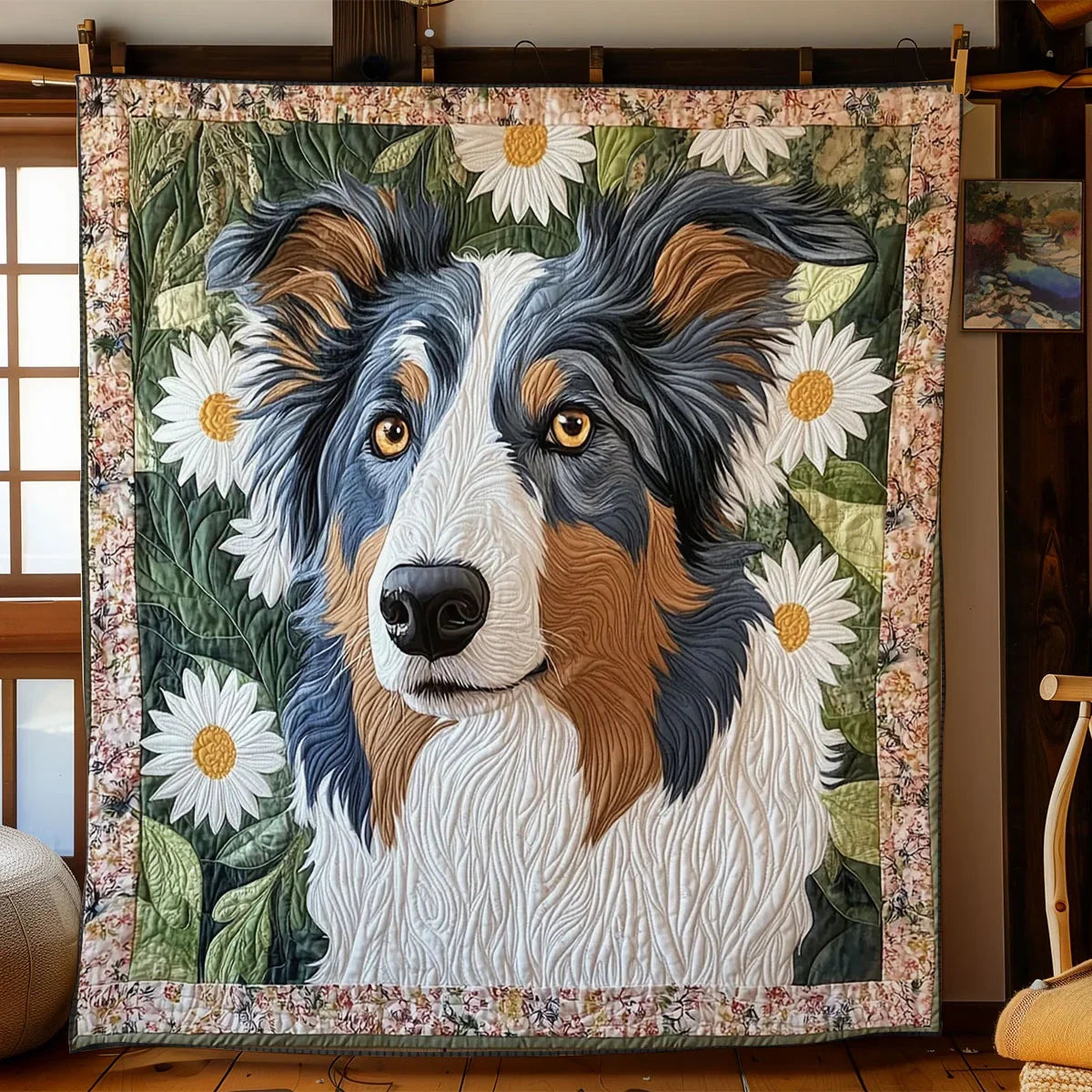 Floral Collie Quilt Blanket
