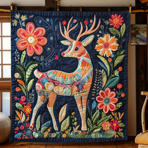 Floral Deer Quilt Blanket