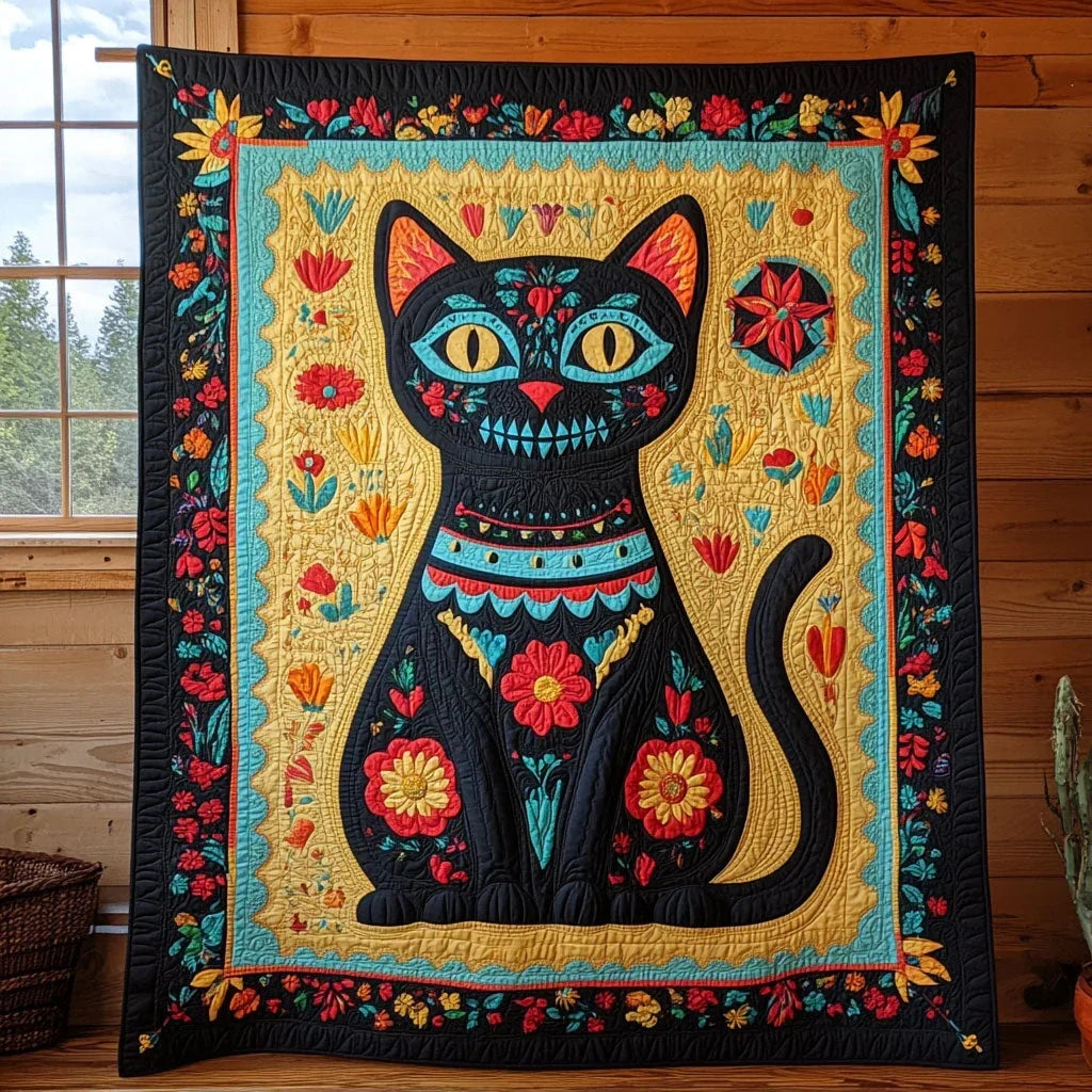 Floral Feline Quilt Blanket