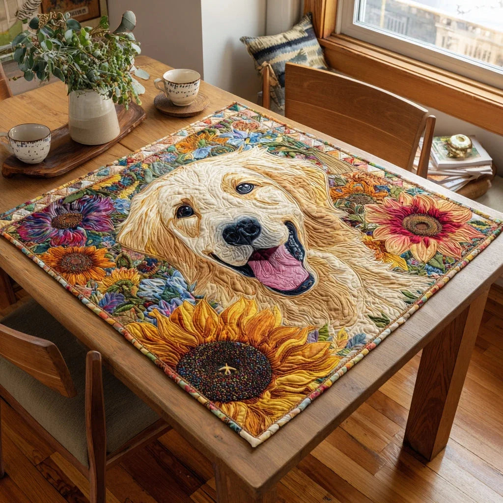 Floral Golden Retriever Quilted Table Topper