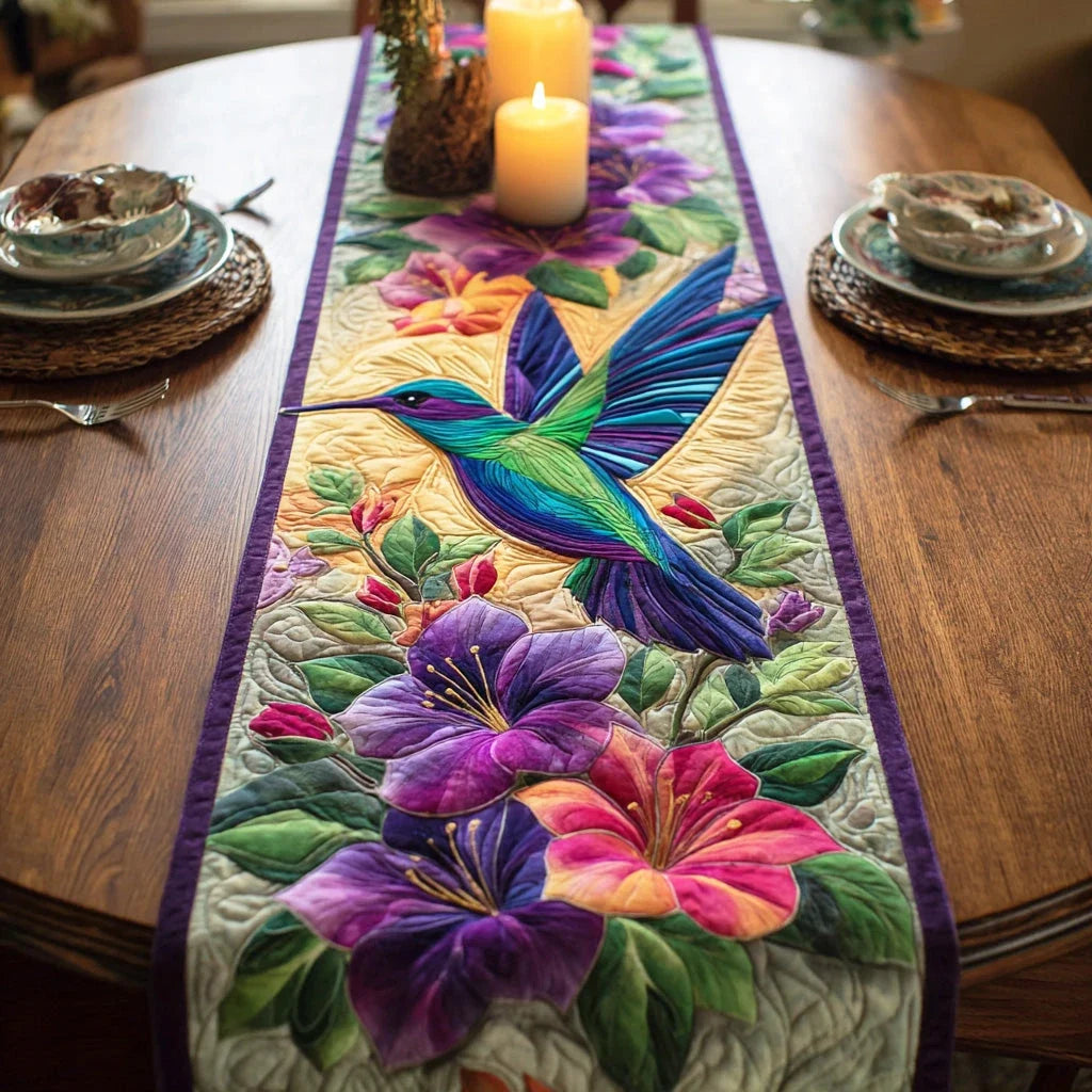 Floral Hummingbird Trail Quilted Table Runner