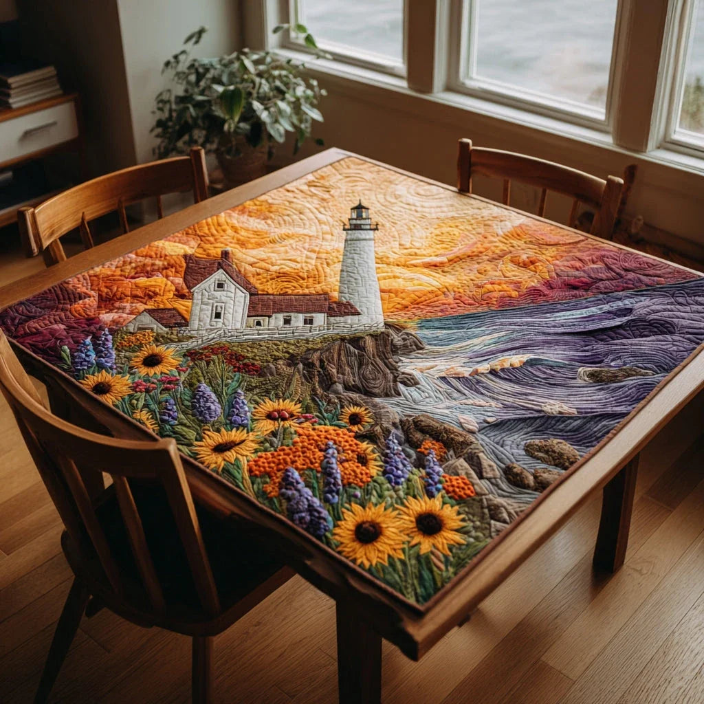 Floral Lighthouse Quilted Table Topper