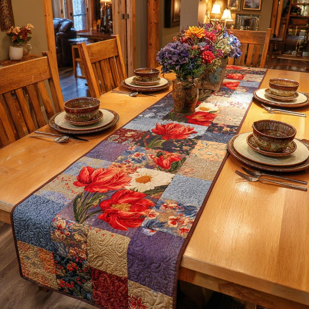 Floral Mosaic Quilted Table Runner