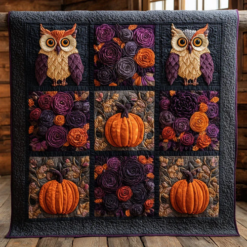 Floral Pumpkin Owl Quilt Blanket