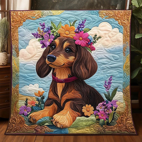 Floral Sausage Pup Quilt Blanket
