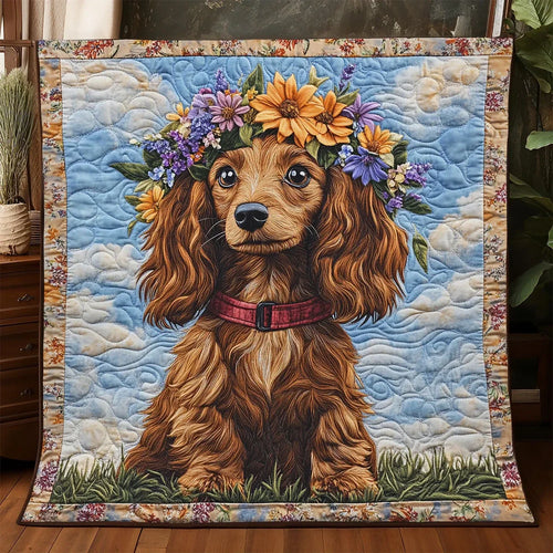 Floral Sausage Pup Quilt Blanket