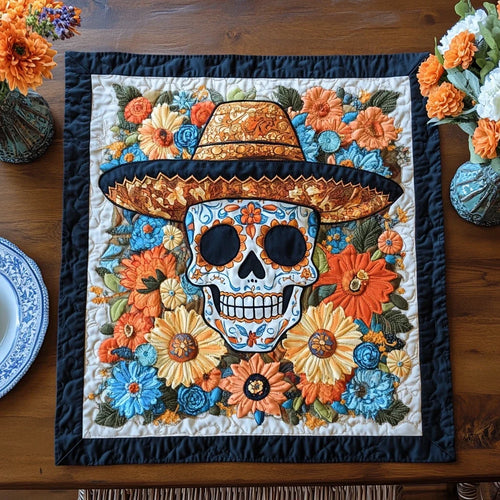 Floral Skull Quilted Table Topper