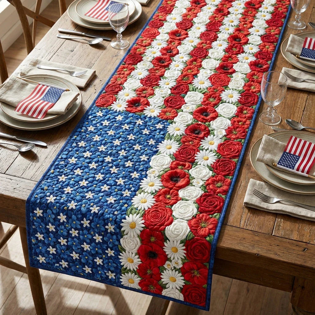 Floral Stripes Quilted Table Runner