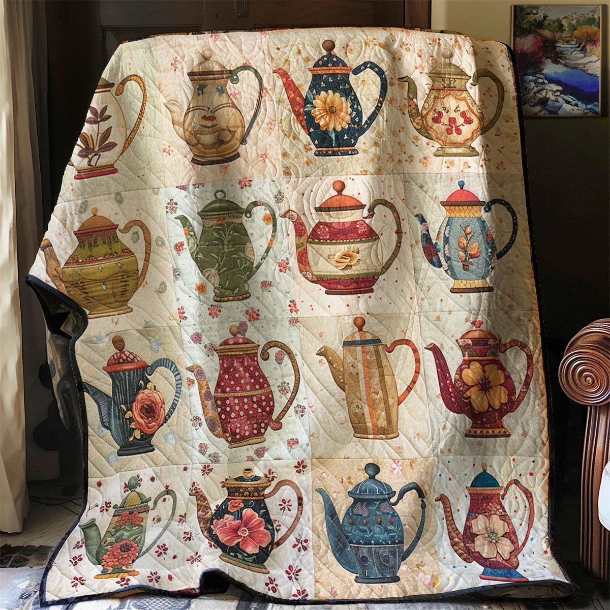 Floral Teapot Quilt Blanket