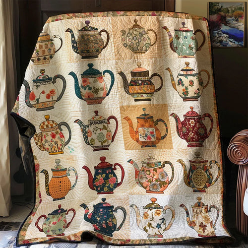 Floral Teapot Quilt Blanket