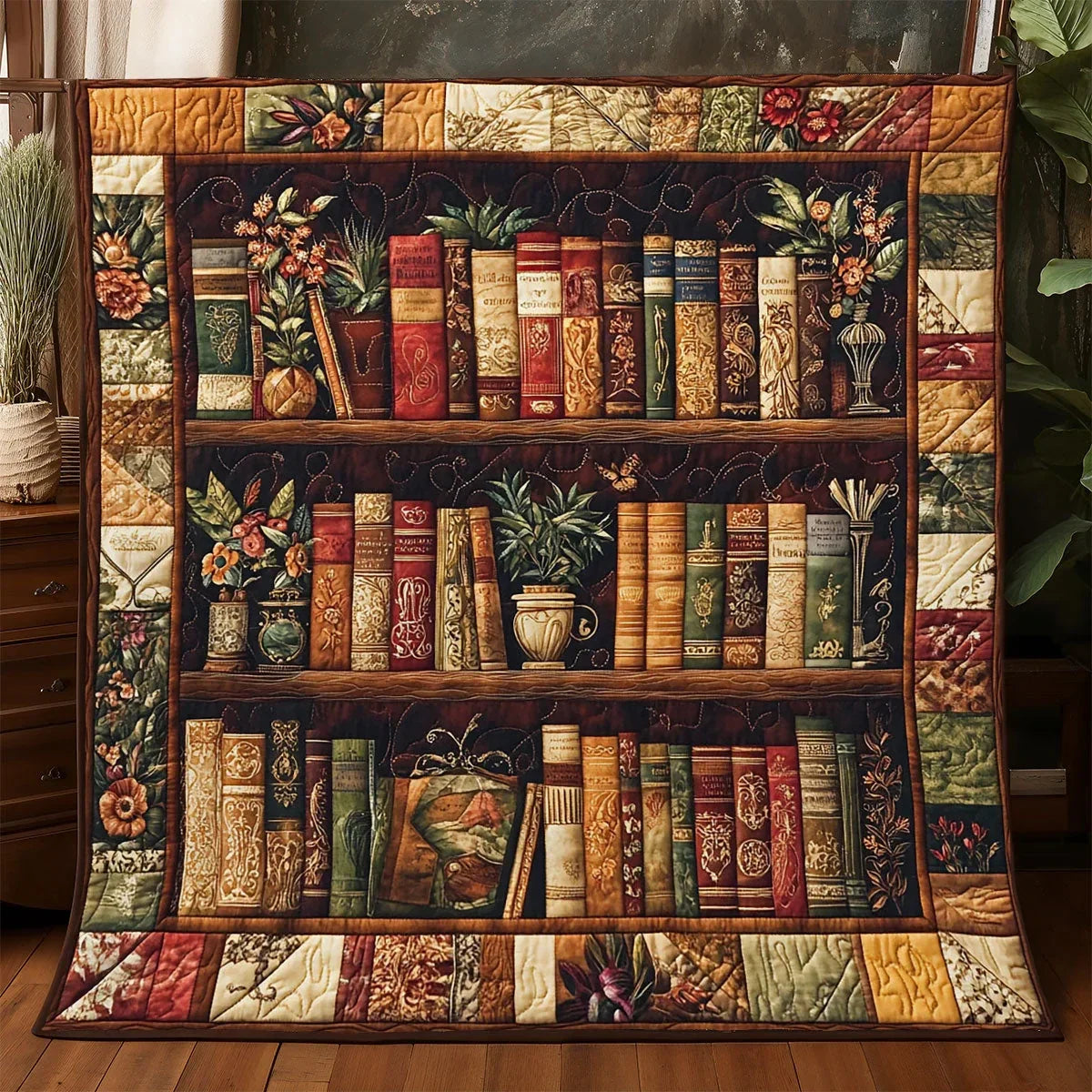 Flower Bookshelf Quilt Blanket