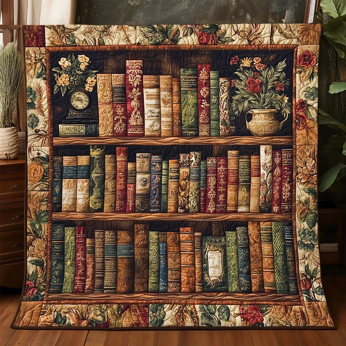 Flower Bookshelf Quilt Blanket