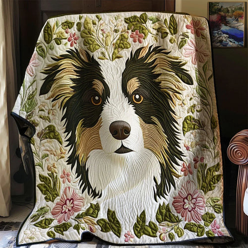 Flower Border Collie Quilt Blanket