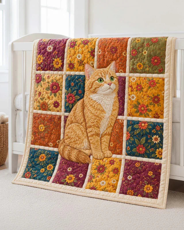 Flower Cat Quilt Blanket - Quilted Blanket by Wild and Way