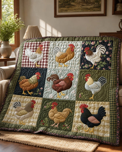 Flower Chicken Quilt Blanket - Quilted Blanket by Wild and Way