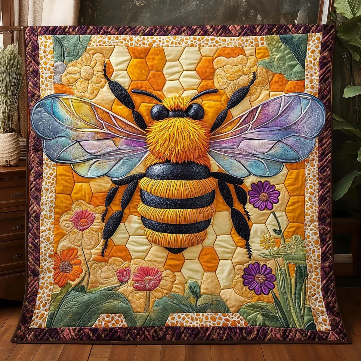 Flower Golden Hive Quilt Blanket